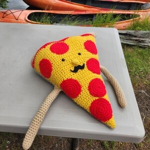Handmade Croched Pepperoni Pizza Man with Mustache - Accent pillow